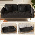 KEIKI 70 Folding Futon Sofa Couch w/Adjustable Backrest Mid Century Modern Loveseat Convertible to Sleeper Bed Small Comfy Velvet Cloud Couch SofaBed for Living Room &amp Bedroom 2 Pillows Black