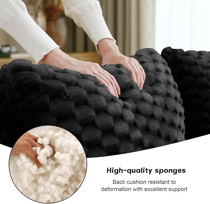 114 Oversized Modular Sectional Sofa Flannelette 3-Saeter Boneless Couch with Ottoman Comfy Deep Seat Cloud Couch Highly Textured L Shaped Sectional Couches for Living Room No Assembly Black