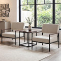 Mid Century Modern Accent Chair Set of 2 Wide Oversized Guest Reception Armchair Linen Fabric Upholstered Comfy Leisure Chair with Black Meta Frame Lounger Chair for Living Room Beige