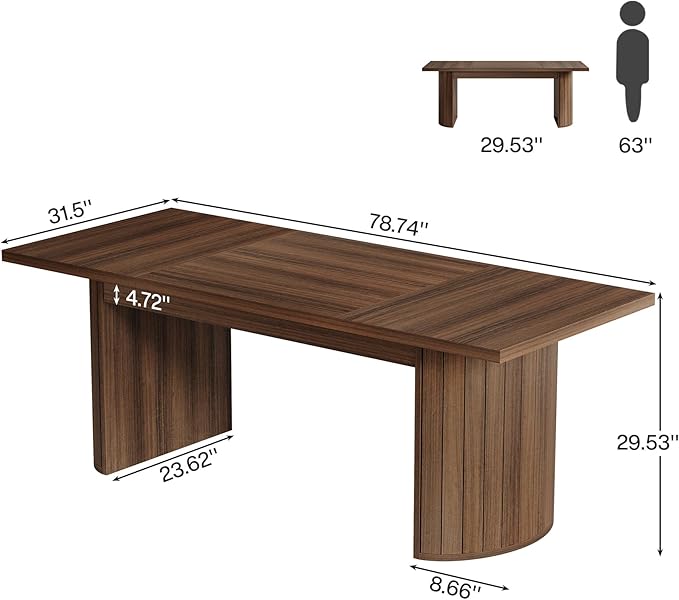 Tribesigns 78.74 Executive Desk Large Farmhouse Computer Office Desk with Double Pedestal Wooden Study Writing Table Workstation Conference Table for Home Office Walnut (Brown)