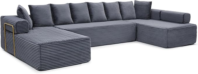 145 inch Modern Sectional Couch for Living Room Oversized Cloud Boneless Couch with Freely Movable Armrest and Fixed-Shape Frame Grey Modular Sofa U Shape Couches | No Assembly Required Free Combin