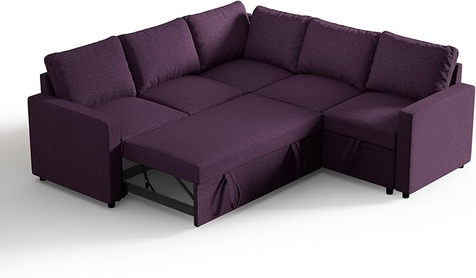 FONTOI Sleeper Sofa Bed Modular Sectional Couch with Pull Out Bed L Shaped Sectional Convertible SofaBed with Storage Seat for Living Room Apartment Bedroom Office Purple Linen