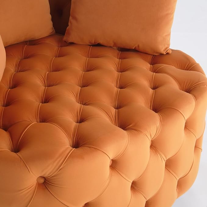 Modern Upholstered Tufted Barrel ChairVelvet Accent Chair with PillowsSingle Armrest Sofa Chair with Legs for Living RoomOfficeBedroom