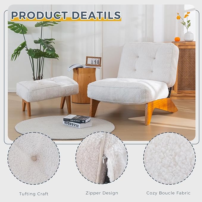 MAXYOYO Adjustable Accent Chair with Ottoman Thick Cushion Seated Lounge Chair Reclining Chair for Living Room Cozy Recliner and Footrest Set Beige