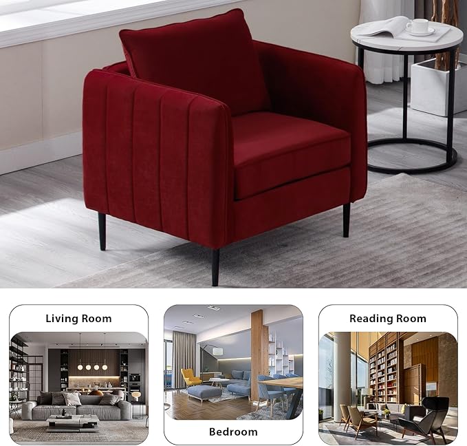 Accent Chair for Living Room ChairsVelvet Modern Upholstered Chairs Living RoomCozy ArmchairBarrel Chair (1 Wine Red)