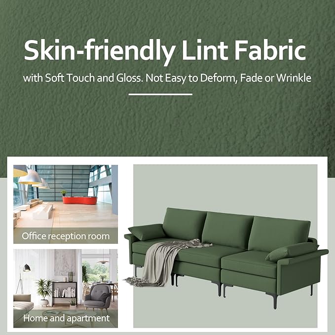 Giantex 3-Seat Sectional Sofa Couch 100.5 L Convertible Sleeper with Removable Armrest Cushion Modern Fabric Upholstered Modular Sofa for Living Room Apartment Dormitory Reception Room Green