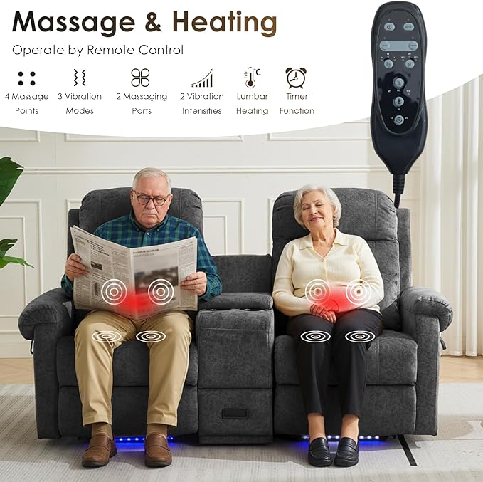 SAMERY Loveseat Recliner Sofa Power Lift Recliner for Elderly with Massage and Heat Electric Reclining Loveseat Sofa Couch with Console Cup Holder Outlets USB Drawer (Gray Lift Loveseat) | Easy
