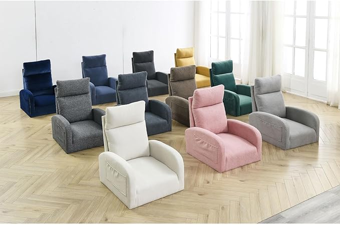 Modern Accent High Back Rocking Chair with Side Pockets Grey Teddy Fabric for Living Room and Nursery