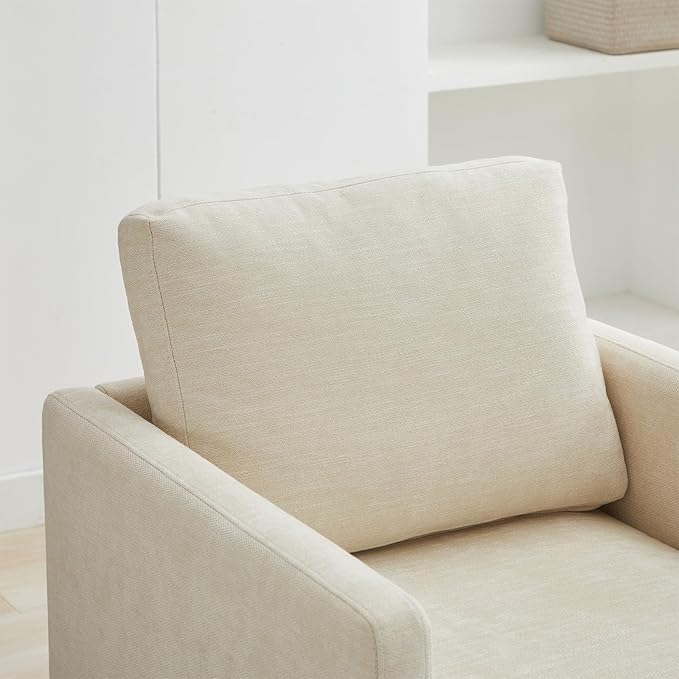 360° Swivel Accent Chair Square Modern Comfy Chair with Metal Base &amp Thicked Cushion Upholstered Lounge Reading Armchair Cloud Sofa Chairs for Living Room Bedroom Office Club(Chenille Beige