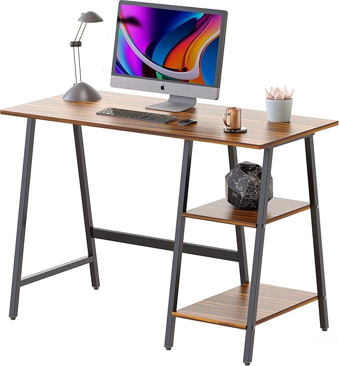 SHW 43-Inch Home Office Trestle Computer Desk with Open Storage Shelves Walnut