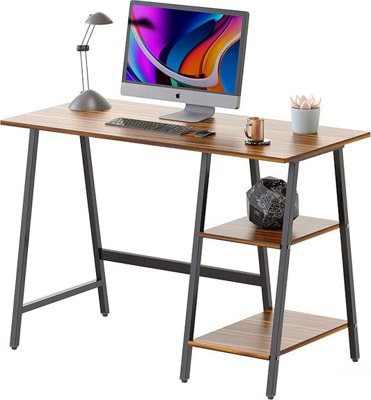 SHW 43-Inch Home Office Trestle Computer Desk with Open Storage Shelves Walnut