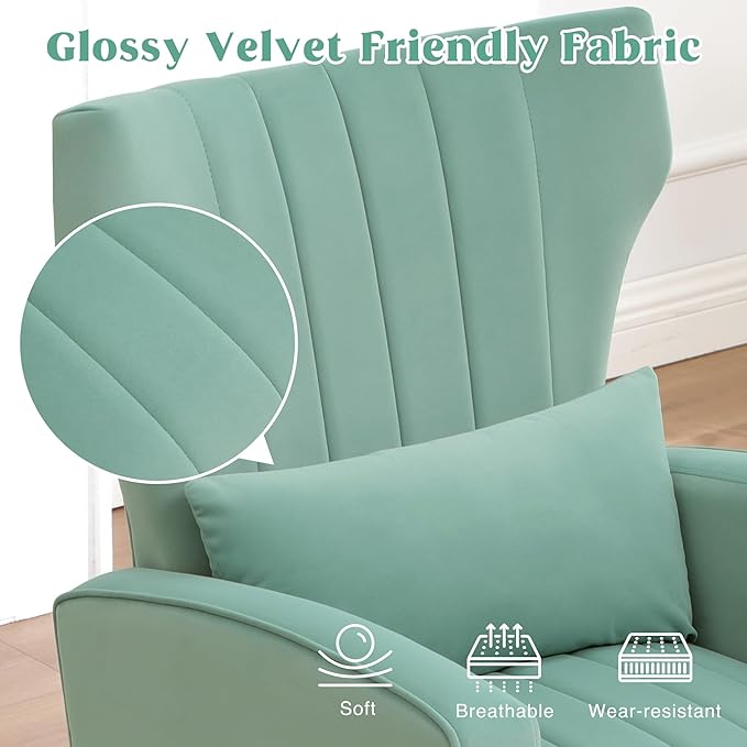 Accent Chairs Set of 2Upholstered Living Room ChairsHigh Back Arm Chairs with Metal Legs Lumbar Reading Chairs for Living RoomBedroom Apartment Lake Green