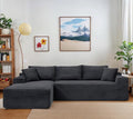 108 Cloud Sectional Couch Modern Boneless Couch with L-Shape Chaise Deep Seat Modular Sectional Sofa Corduroy Corner Couches for Living RoomNo Assembly Required (Black Left Facing Chaise)