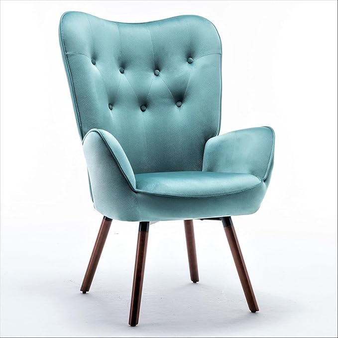 Chic Accent Arm Chairs for Living Room Bedroom or Home Office Button-Tufted Midcentury Armchair with Wingback Design and Splayed Legs Teal