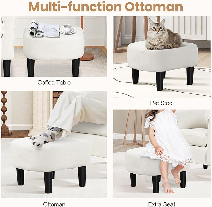 KOMFOTT Accent Chair with Ottoman Upholstered Teddy Velvet Barrel Chair with Footrest Comfy Club Sofa with Curved Backrest Thick Seat Cushion Modern Arm Chair for Living Room Bedroom Beige