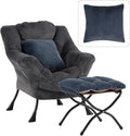 Lazy Chair with Ottoman Large Blue Gray Accent Chair with Ottoman and FA Throw Pillow Comfy Plush Reading Chair for Living Room Bedroom Dorm Room Office Apartment Relaxing Use