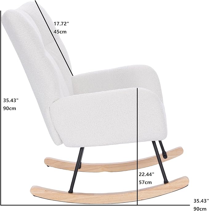 Teddy Upholstered Nursery Rocking Chair for Living Room Bedroom(White Teddy)