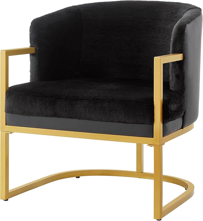 Modern Accent Chair with Gold Metal Frame Cozy Armchair Upholstered Reading Chair with Ergonomic Curved Backrest for Living Room Office (Black-36)