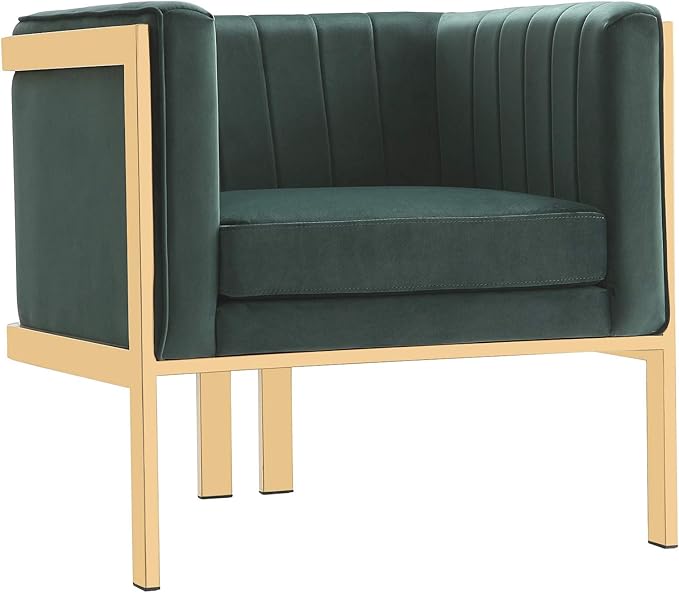 Manhattan Comfort Paramount Velvet Accent Armchair Set of 2 Polished Brass Frame with Geometric Legs Art Deco Chair 1920s Glamour Fully Assembled Living Room Lounge Seat Forest Green