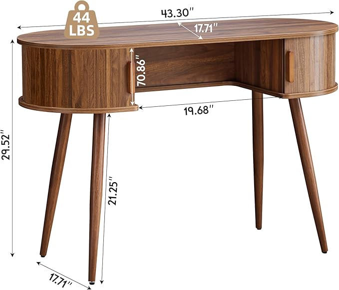 Mid-Century 43 Samll Writing Desk Home Office Computer Laptop Wood Desk with Storage Elegant Fluted Vanity Table Multifunctional Study Desk for Office Bedroom (Wlanut-43)
