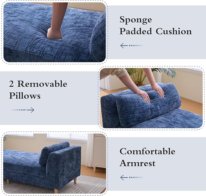 Chifee &amp Vingol 83.1 W End of Bed Bench King Size Bedroom Benches Upholstered Entryway Bench with Removable Pillows for Living Room HallwayBlue