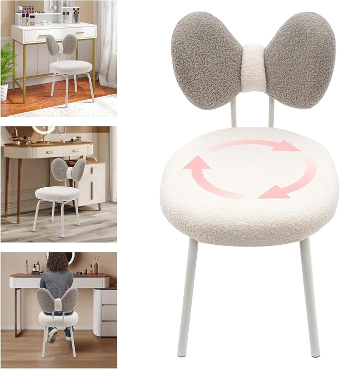 Makeup Vanity Chair Velvet Vanity Stool with Back Armless Vanity Chair for Makeup Room Dressing Chair Side Table Seat Lounge Dresser Chair for Bedroom Home Living Room