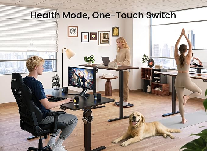 BANTI 63 × 28 Inches Standing Desk Ergonomic Electric Height Adjustable Sit and Stand Up Computer Desk with a Deeper Desktop Black Frame/Black Walnut Top