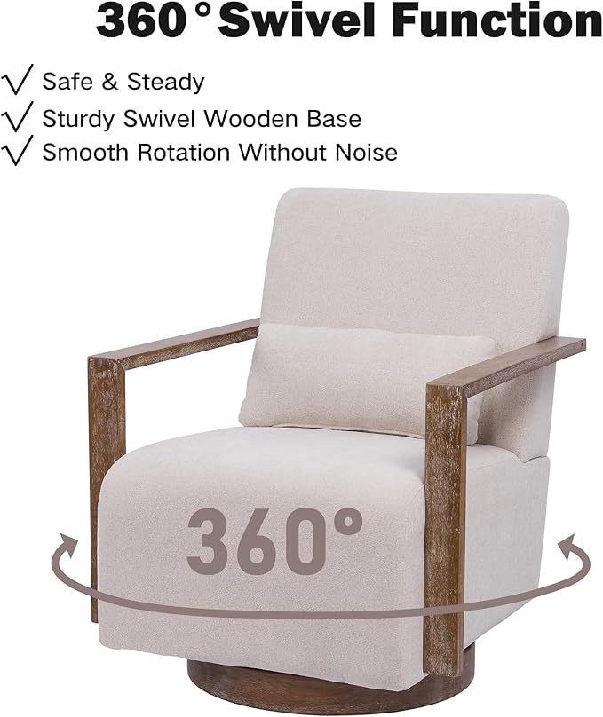 Chifee &amp Vingol 29.72 Swivel Accent Arm Chair Mid Century Modern Living Room Chair Set of 2 with Solid Wood Base &amp ArmrestBeige