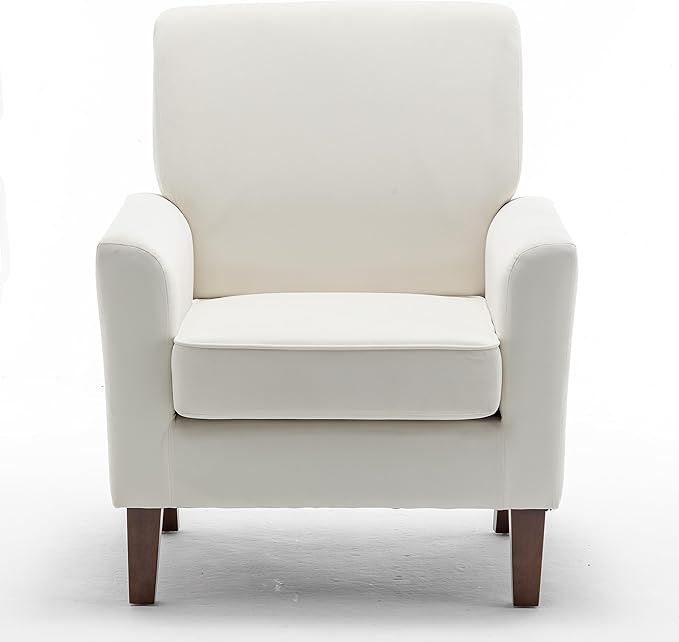Contemporary Accent Arm Chair with Birch Wood Frame and Velvet Upholstery Armchair for Office and Living Room Decor Removable Cushions Beige