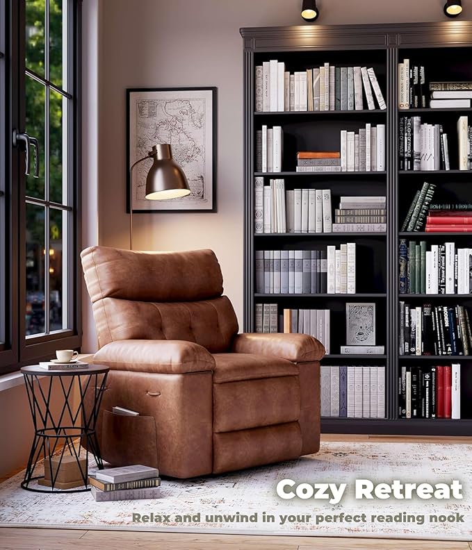 27'' Oversized Recliner Chair - PU Leather Manual Recliner for Adults Exceptional Comfort Lazy Chair with 1.5X Sponge Filling for Living Rooms Bedrooms