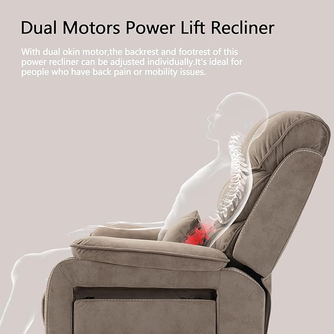 Lift Chair Lay Flat Recliner Heat Massage Dual Motor Infinite Position Power Recliners with Left Side Tray Table-Wireless ChargerCup Holder