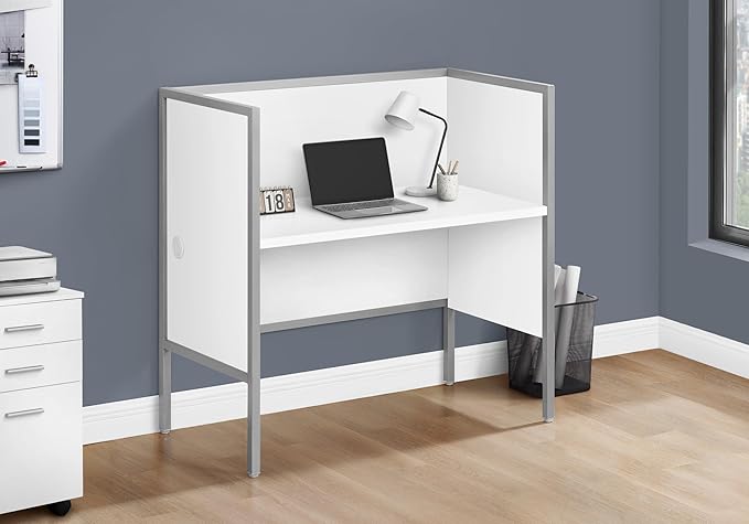 Monarch Specialties I 7729 Office Cubicle 48 L Desk Work Commercial Grade White Laminate Silver Metal