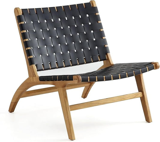 Manhattan Comfort Maintenon Modern Faux Leather Accent Chair with Solid Ashwood Legs Modern Woven Design Fully Assembled Perfect for Living Room Set of 1 Nature