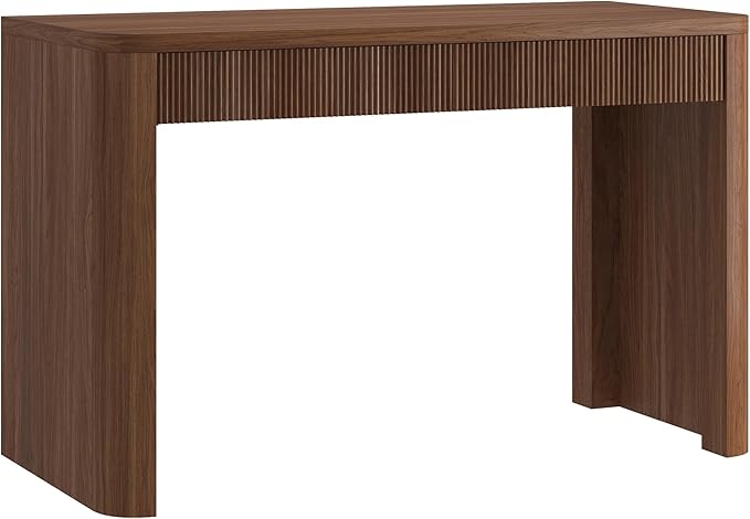 Henn&ampHart 47.5'' Modern Rectangular Wooden Fluted Home Office Desk Ribbed Computer Desk Writing Table with 2 Drawers for Home Office Medium Walnut