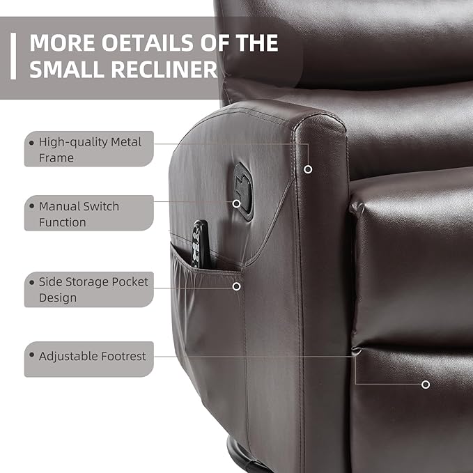 PELUMY 360° Swivel Rocker Recliner with Heat &amp Vibration Massage Glider Rocking Chair for Adults Compact Recliner for Living Room Small Spaces Nursery Bedroom (Breathable Leather Brown)