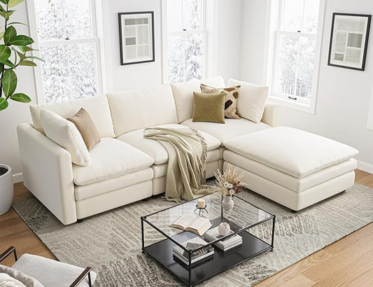 Txtin's Cloud Couches for Living Room L Shaped Sectional Couch with Ottoman Deep Plush 4 Seats Sofa Modern Sofa for Apartment