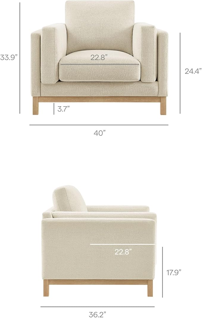 Modway Roscoe Fabric Armchair in Ivory - Comfortable Deep Seat Accent Chair with Arms for Living Room or Bedroom