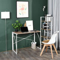 Homy Casa 39.4 Inch Industrial Folding Computer Desk Oak Wood Top with White Steel Frame no Assembly Space Saving Design for Office Studyroom