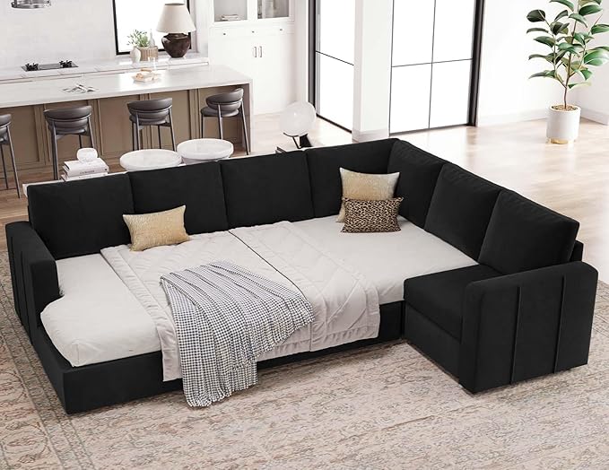 Belffin Velvet Middle Single Module Seat for Modular Sectional Sofa Armrest Module for Sectional Sleeper Sofa Bed Black