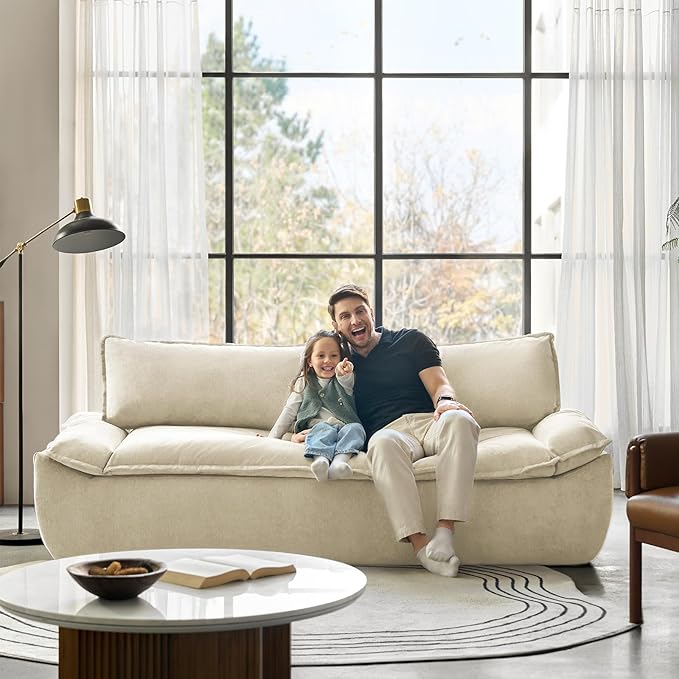 HULALA HOME 89 Compressed Foam Sofa Boneless Couch Oversized Cloud Couh with Deep Seat Modern 3 Seater Sofa with Removable Seat and Back Cushions No Assembly Required Beige