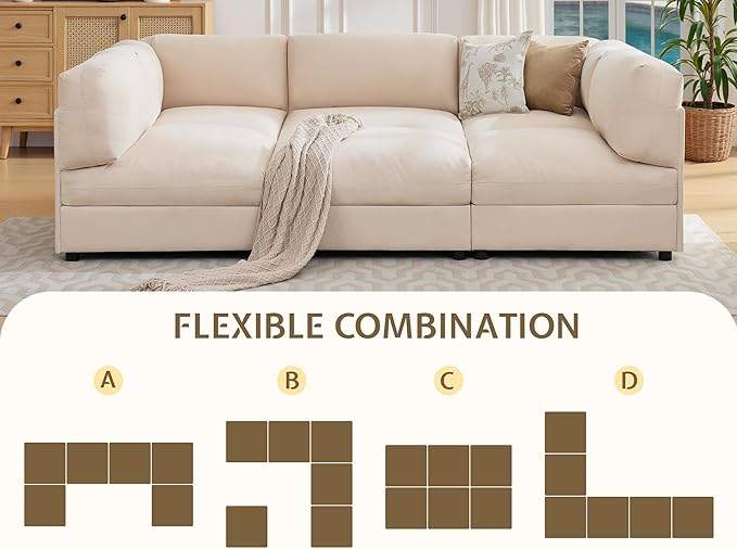 Jocisland 148 Wide U-Shaped Modular Sectional Sofa Convertible Oversized Couch with Ottoman for Living Room Easy Assembly Flexible Layout Scratch-Resistant Linen Beige