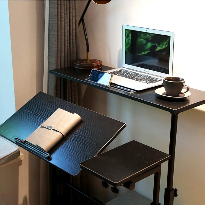 Portable Standing Desk Small Standing Desk with Wheels Standing Laptop Desk Mobile Standing Desk for Home Office Adjustable Standing Desk Stand Up Computer Desk Rolling Laptop Cart Black
