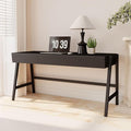 Black Wood Desk with Drawers Home Office Desk Mid Century Modern Writing Table for Bedroom Vanity Living Room Study Workstation