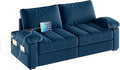 Yaheetech 79 Velvet Futon Sofa with Storage Pockets &amp USB Ports Removable Armrest Pillow &amp Cover Modern Comfy Loveseat Couch for Living Room Apartment Bedroom Blue