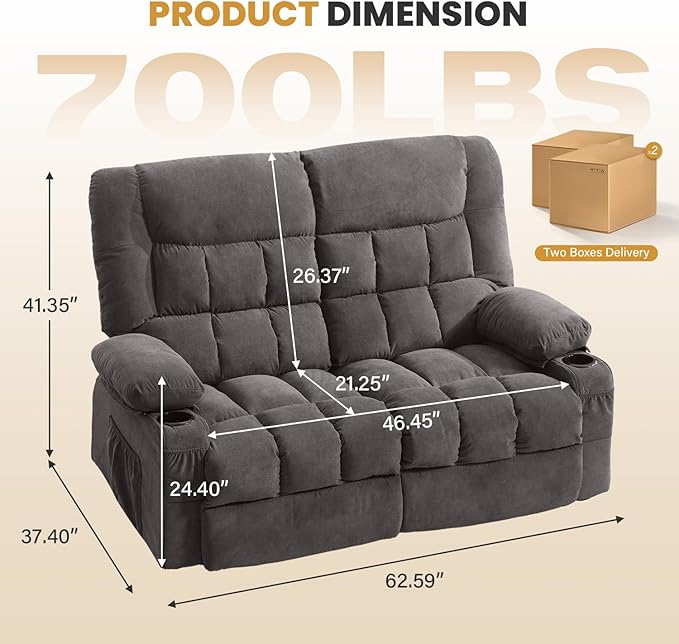 BOSMILLER Reclining Loveseat with Cup Holders for Living Room 2 Seat Manual Loveseat Recliner with Side Pocket | Loveseat recliner