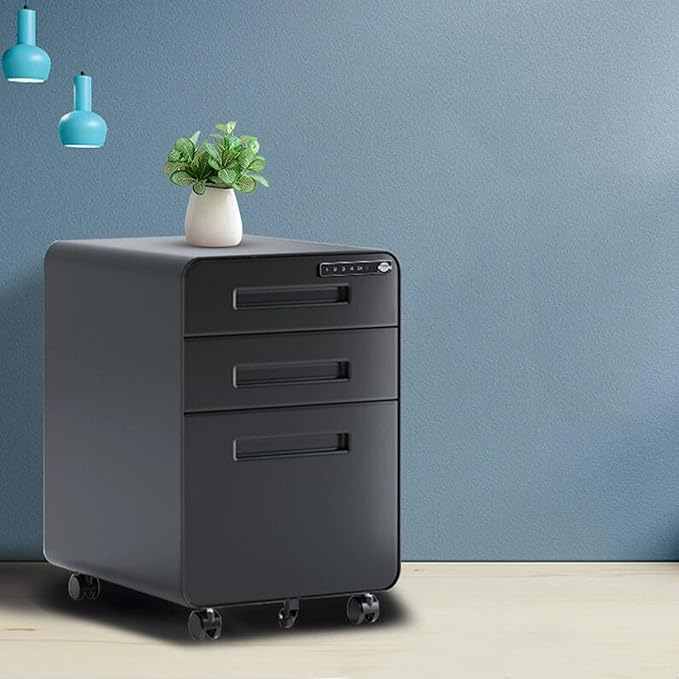 Removable File Cabinet Under Desk Storage Cabinet Filing Cabinet Three Drawer Office Cabinet Combination Lock Drawer Cabinet (Color : Black)