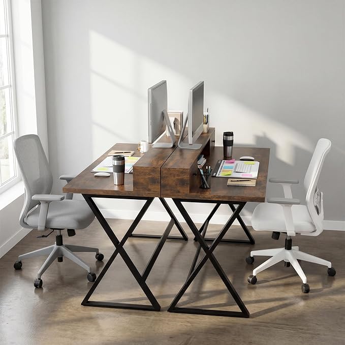 Manora Computer Desk with Drawers and Monitor Stand 47 Home Office Desk with Storage Shelf Rustic Brown Writing Study Table with Metal Frame for Bedroom Workstation for Laptop PC