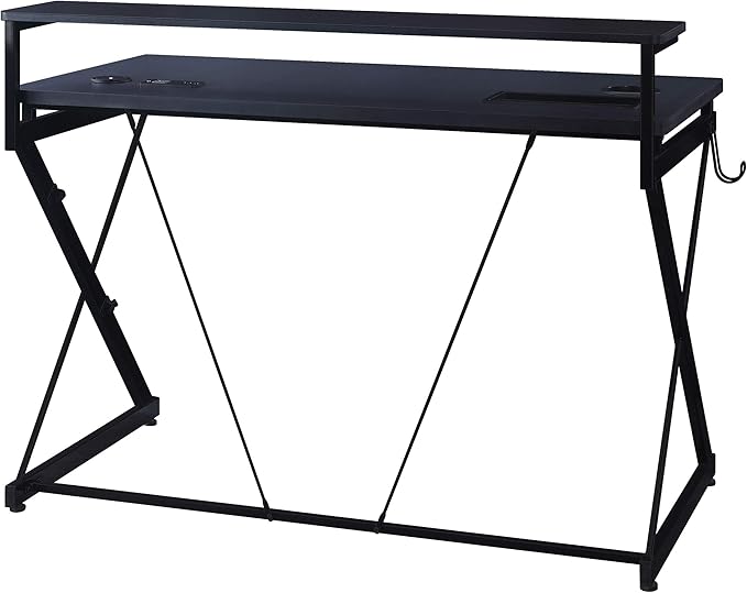 OSP Home Furnishings Emulator Battlestation Gaming Desk with RGB LED Lights Black