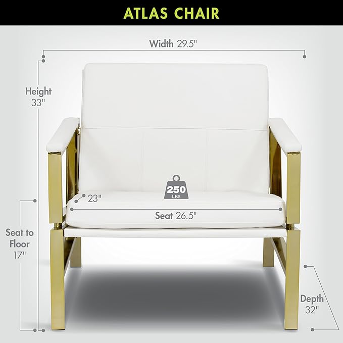 Atlas Modern Accent Chair in Blended Leather Gold Chrome/White