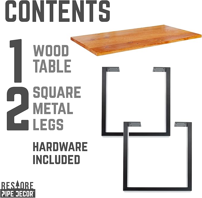 PIPE DECOR Sunset Cedar Solid Wood Rustic 48” Desk Kit with (2) 28” Matte Black Square Metal Legs Industrial Desk for Home Office